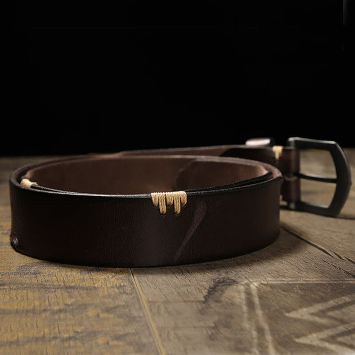 Men's Retro Stitches All-Match Jeans Leather Belt