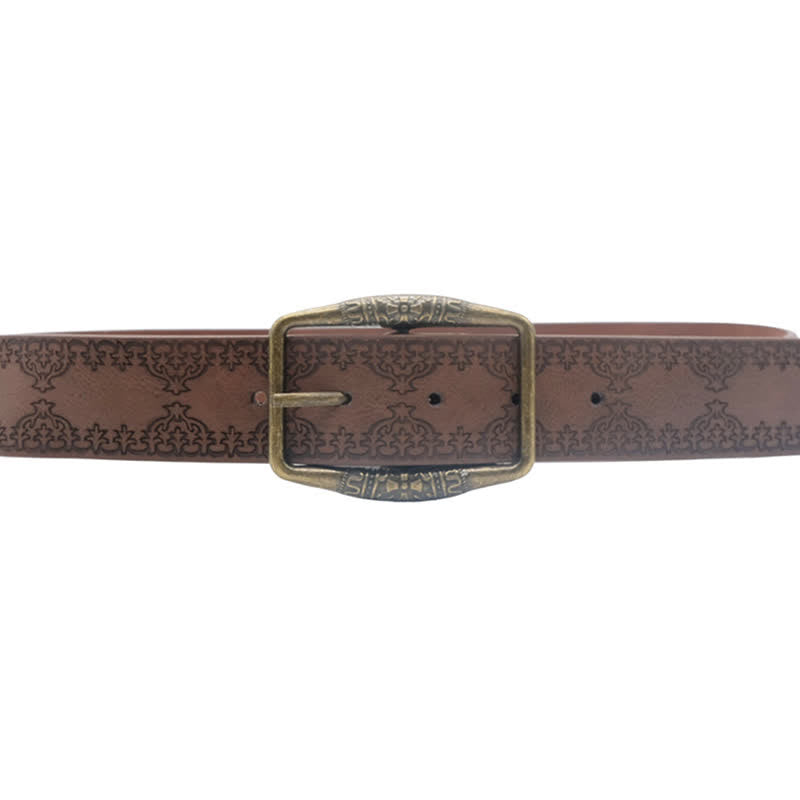 Women's Dark Brown Engraving Pattern Leather Belt