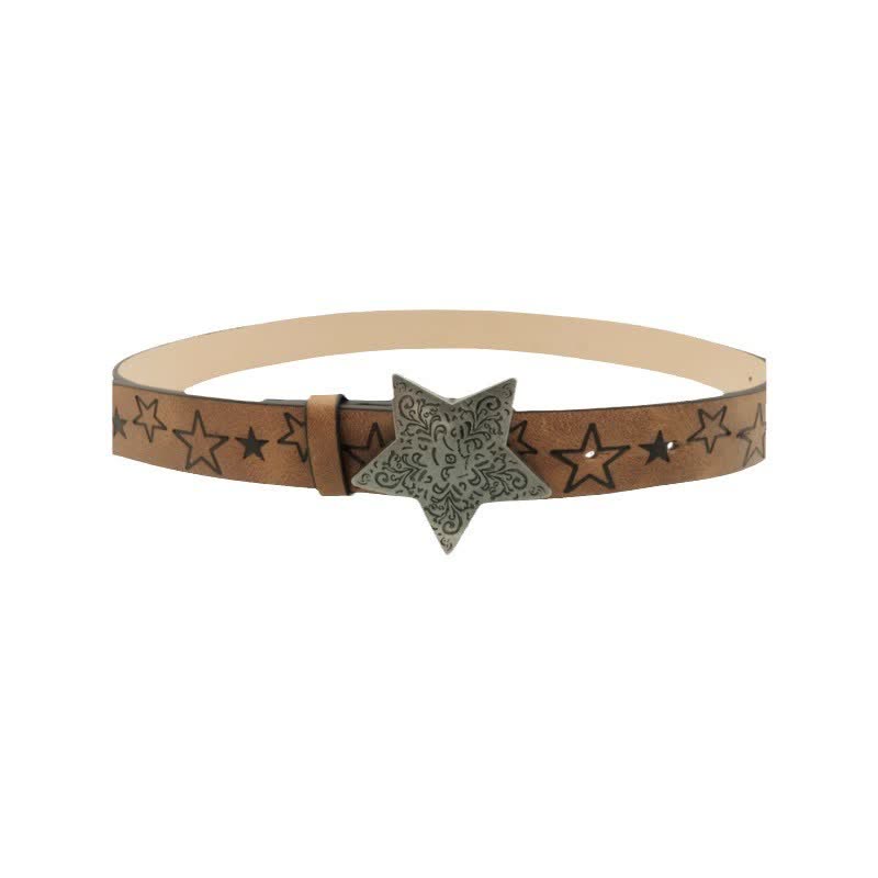 Women's Simple Star Pattern Design Buckle Leather Belt