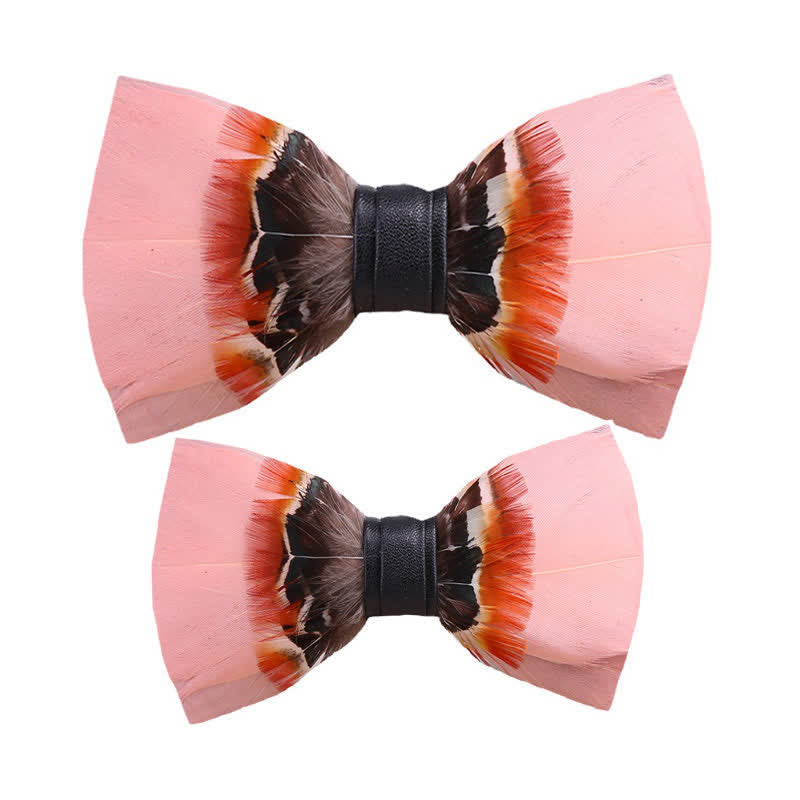 Pop Pink Feather Bow Tie with Lapel Pin