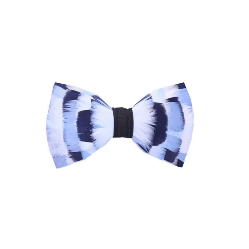 Blue & White Checkerboard Feather Bow Tie with Lapel Pin