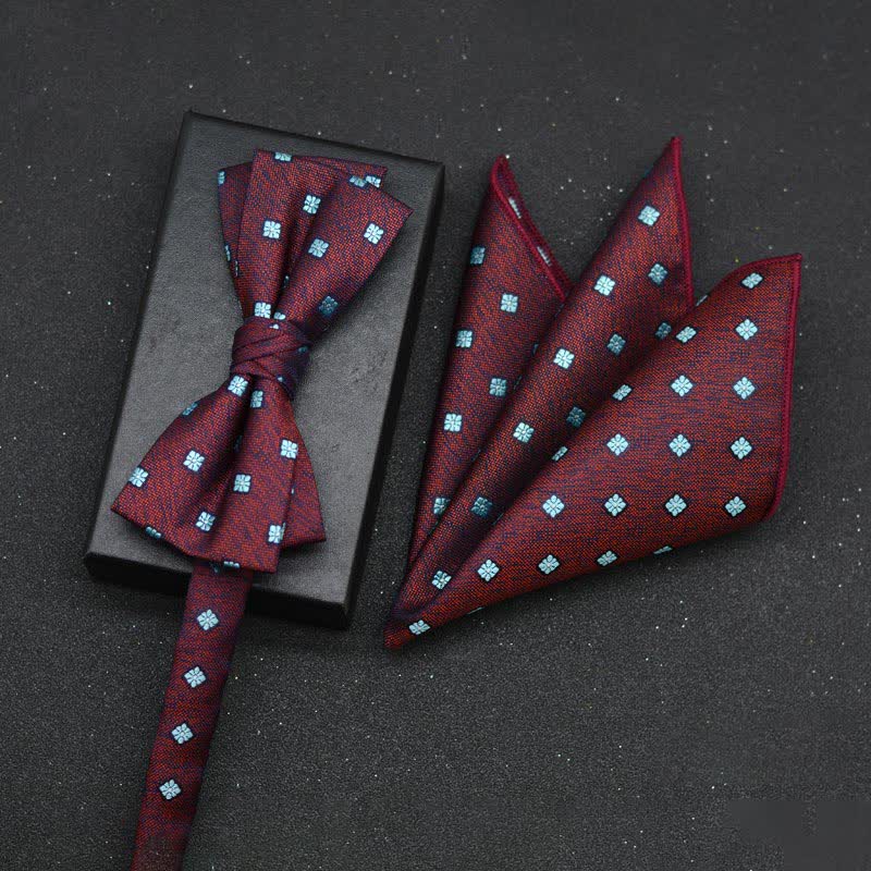 2Pcs Men's Elegant Floral Bow Tie Handkerchief Set