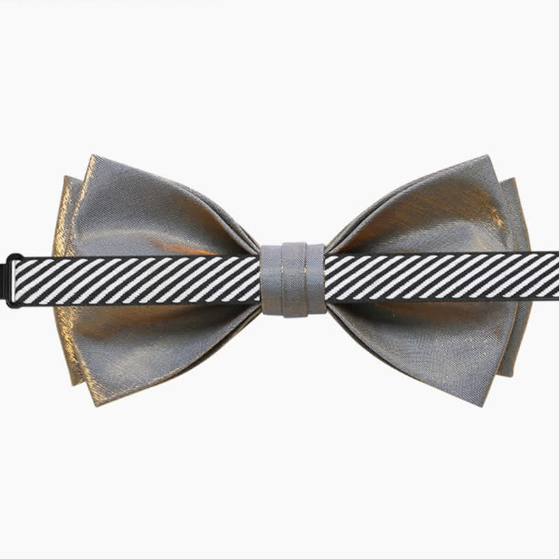 Men's Shining Gray Double Layered Bow Tie