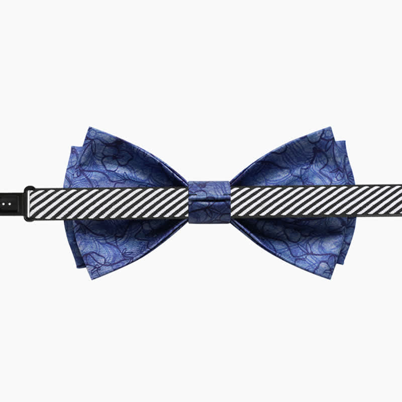 Men's Blue Flower Painting Double Layered Bow Tie