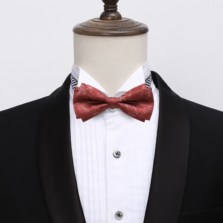 Men's Red Wave Printed Formal Wedding Bow Tie