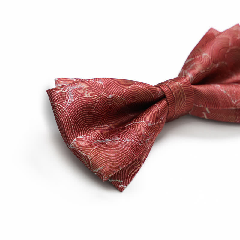 Men's Red Wave Printed Formal Wedding Bow Tie