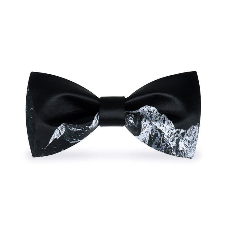 Men's Black & White Snow Mountain Print Bow Tie