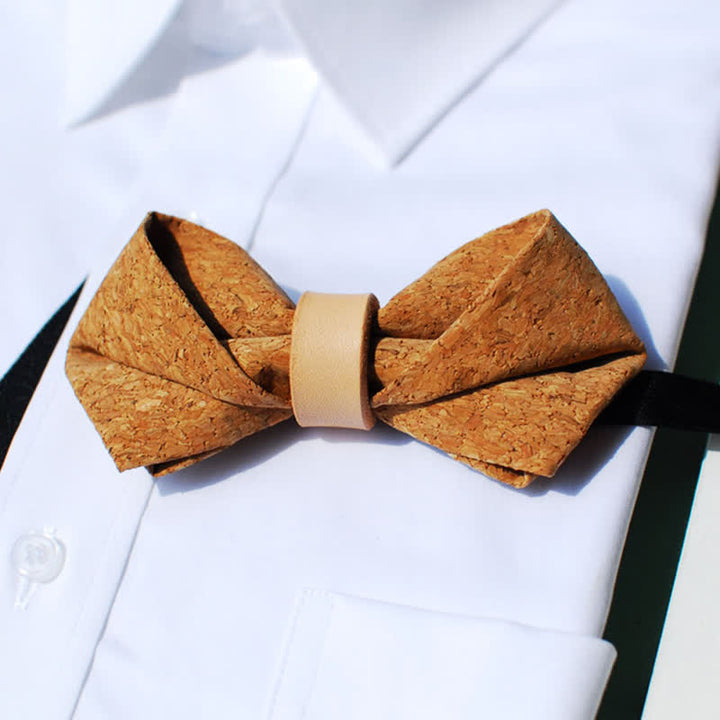 Men's Natural Series Imitaion Wood Leather Loop Bow Tie