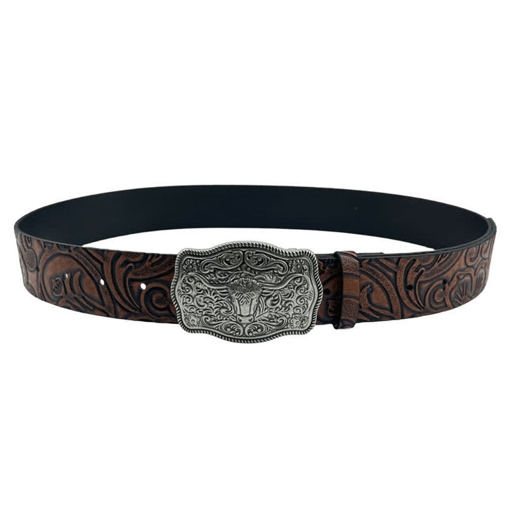 Boho Style Cow Head Western Embossed Leather Belt