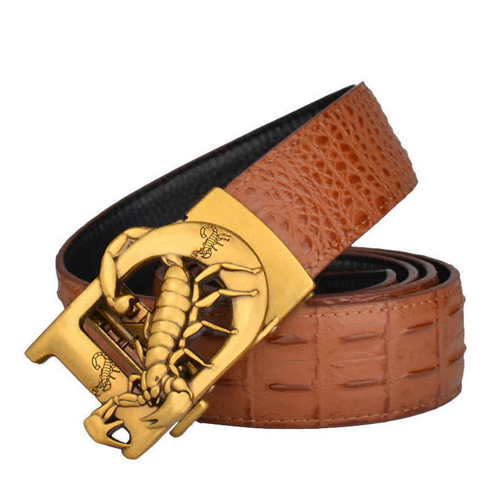 Mne's D-Shaped Crocodile Print Automatic Buckle Leather Belt