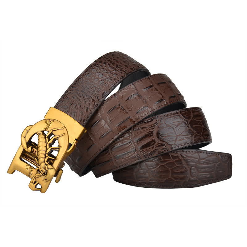 Mne's D-Shaped Crocodile Print Automatic Buckle Leather Belt