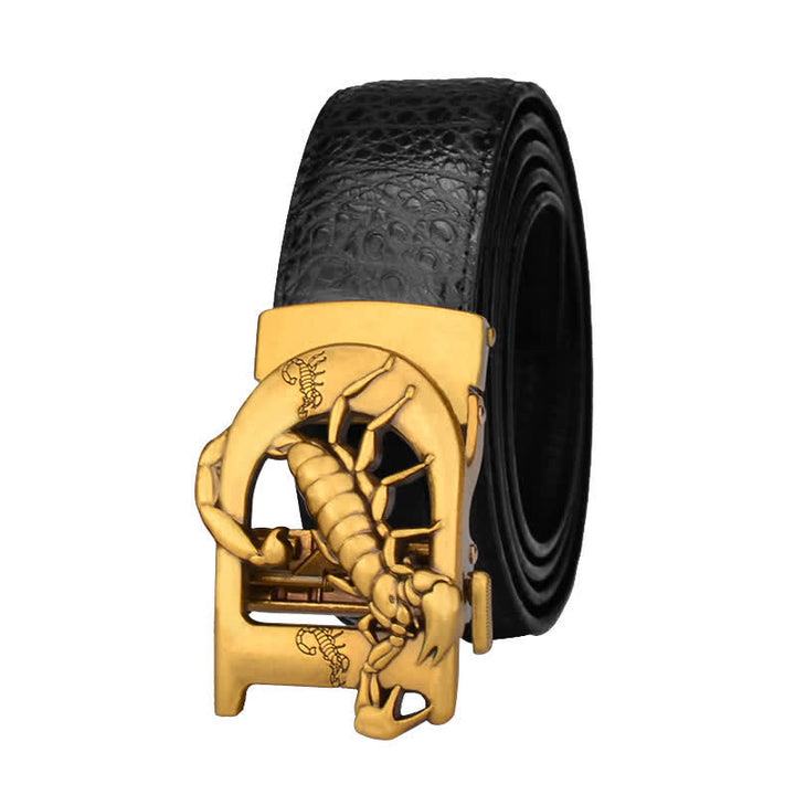 Mne's D-Shaped Crocodile Print Automatic Buckle Leather Belt