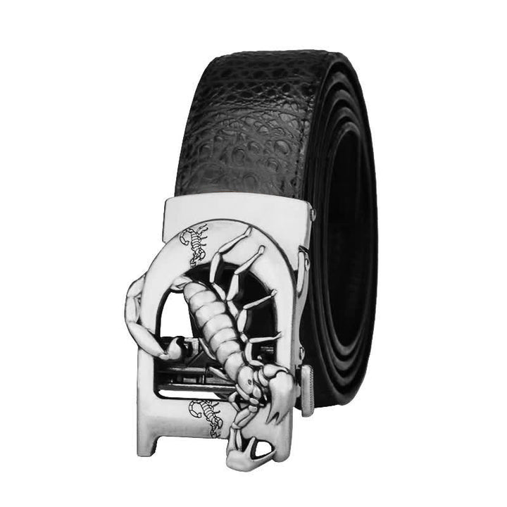 Mne's D-Shaped Crocodile Print Automatic Buckle Leather Belt