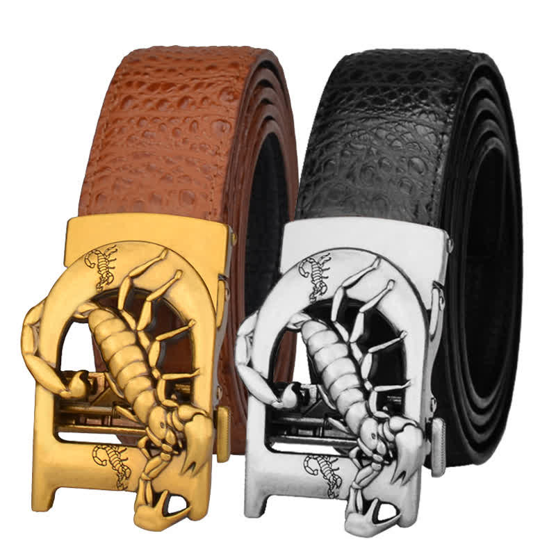 Mne's D-Shaped Crocodile Print Automatic Buckle Leather Belt