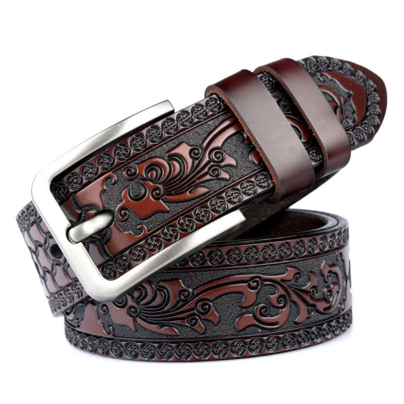 Men's Luxury Flower Embossed Pattern Leather Belt