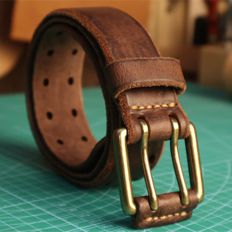 Men's Double Needle Buckle Casual Jean Leather Belt