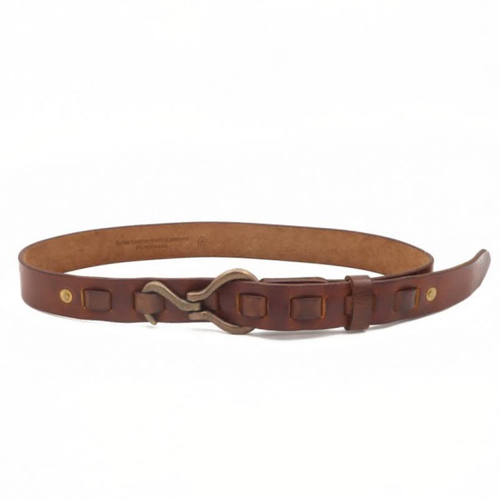 Men's Heavy Duty Retro Hook Buckle Cavalry Leather Belt - image 7