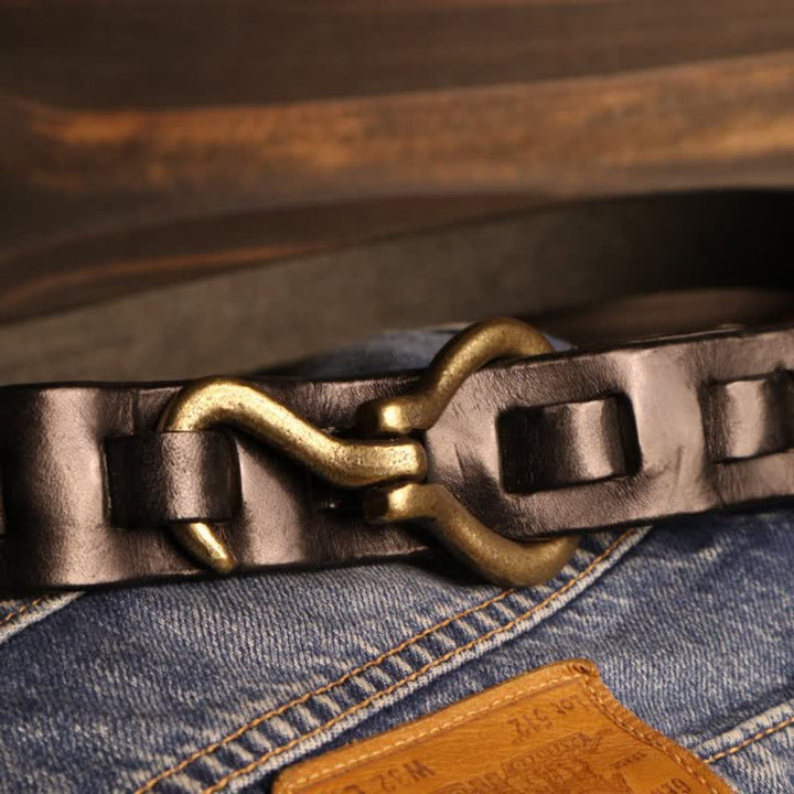 Men's Heavy Duty Retro Hook Buckle Cavalry Leather Belt - Black - 46 - image 8