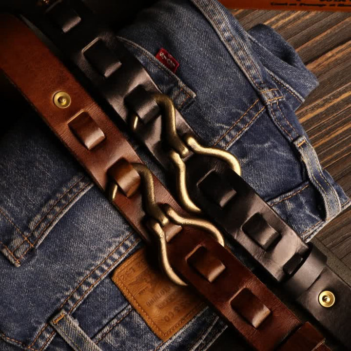 Men's Heavy Duty Retro Hook Buckle Cavalry Leather Belt - image 1
