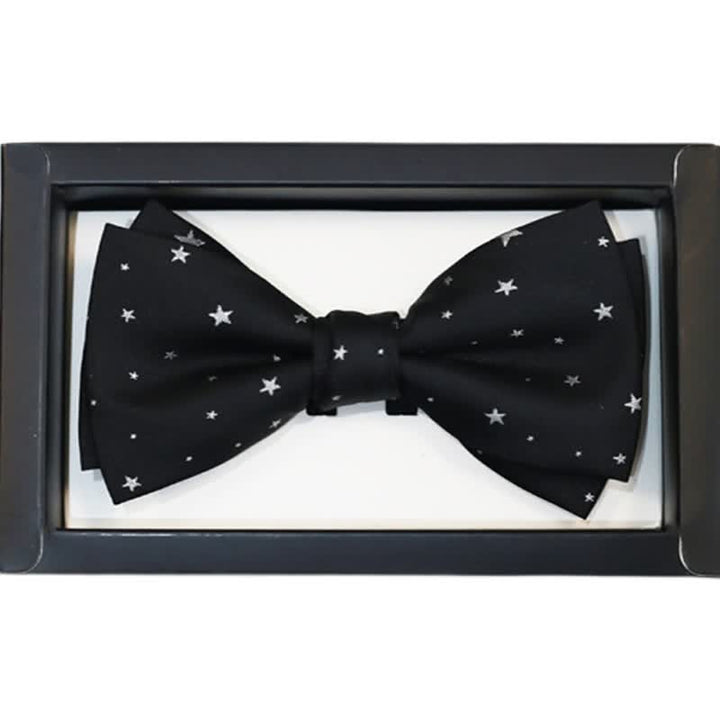 Men's White Stars Double Layered Black Bow Tie