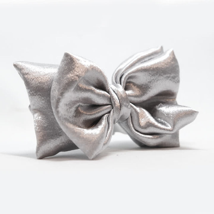 Men's Cool Future Metallic Silver Double Layers Bow Tie