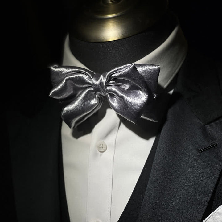 Men's Cool Future Metallic Silver Double Layers Bow Tie