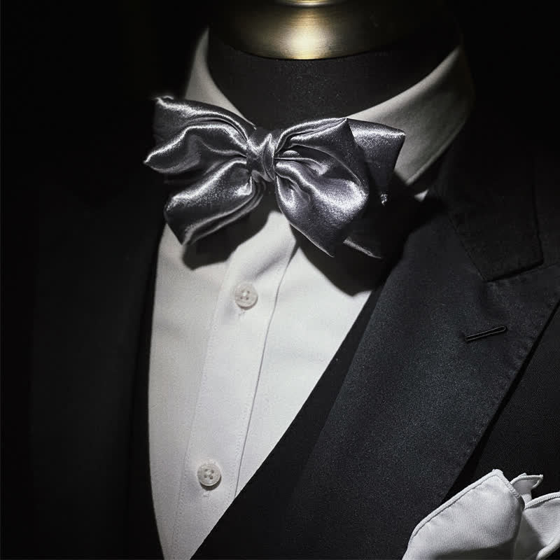 Men's Cool Future Metallic Silver Double Layers Bow Tie