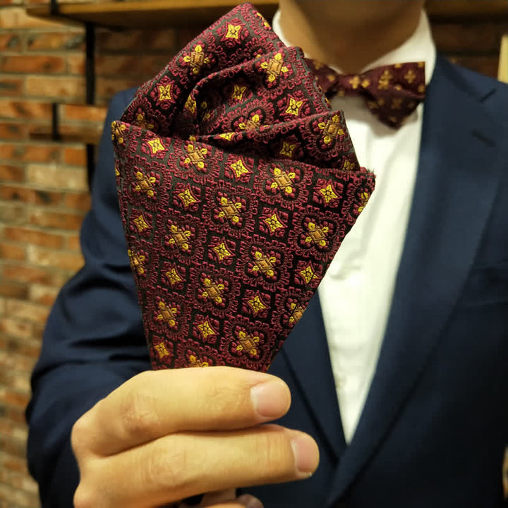 Men's Dark Red & Gold Embroidery Oversized Pointed Bow Tie