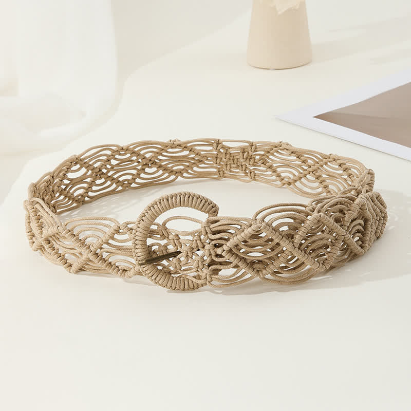 Women's Light Tan Boho Woven Buckle Belt