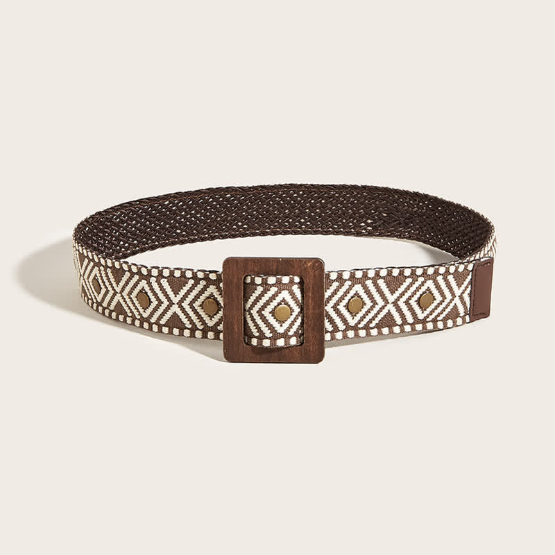 Women's Ethnic Wooden Buckle Bohemian Weave Belt