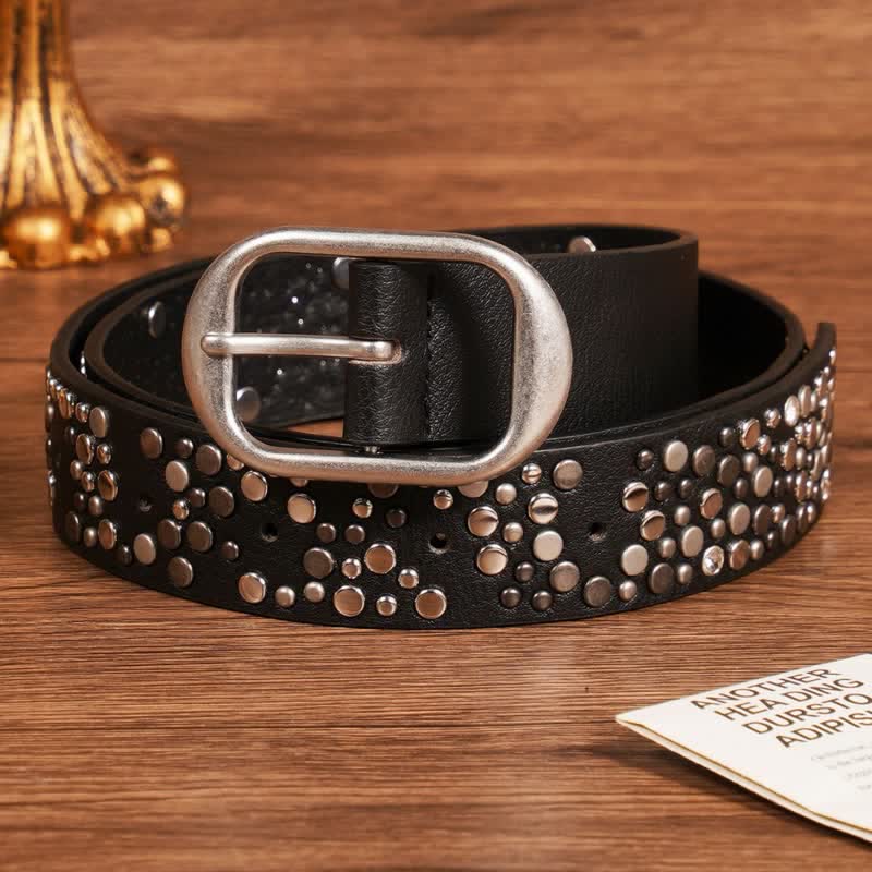 Punk Asymmetric Round Rivet Studded Leather Belt