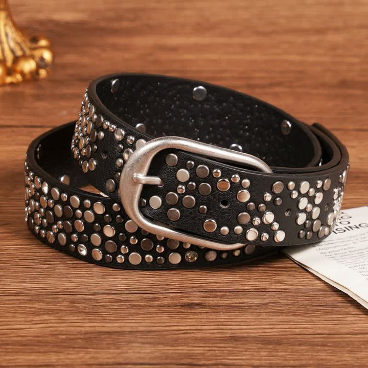 Punk Asymmetric Round Rivet Studded Leather Belt