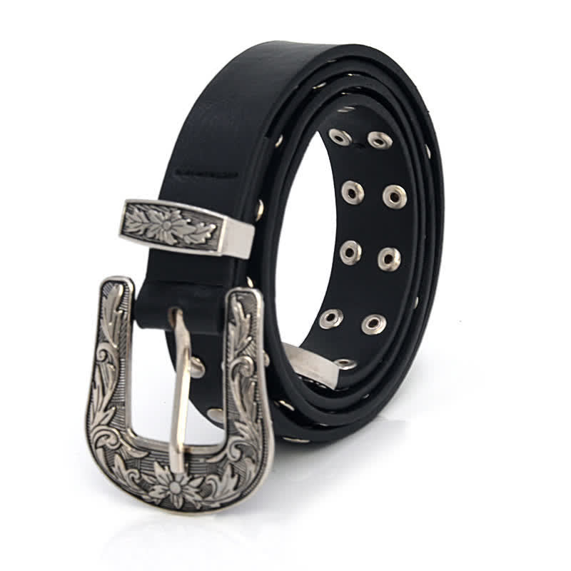 Women's Double Row Studded Rivets PU Leather Belt