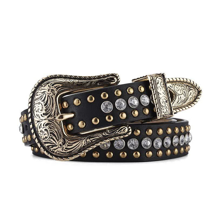 Women's Fashion Luxury Rhinestone Rivets Leather Belt