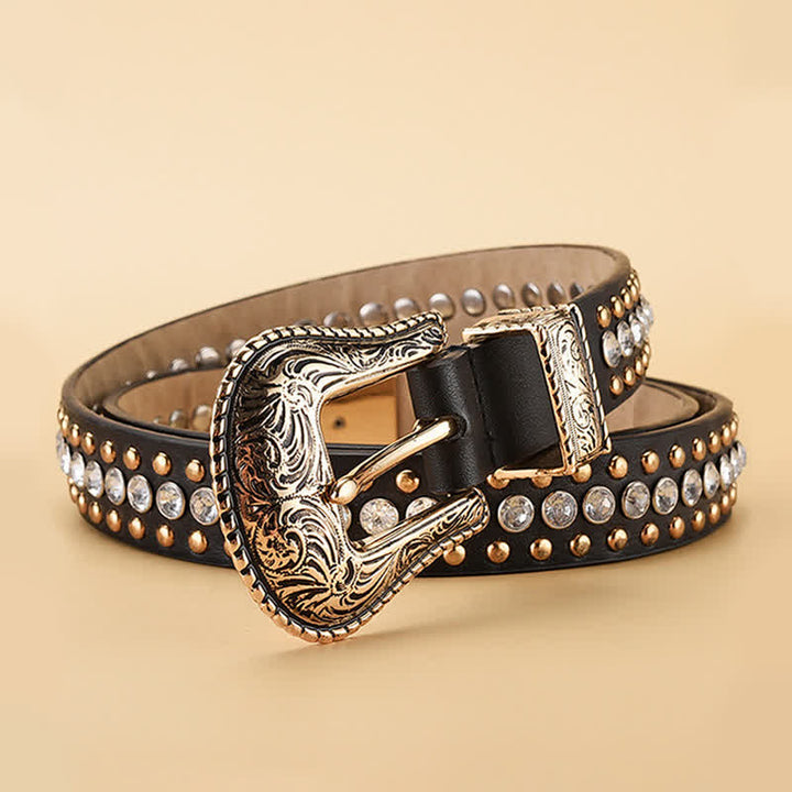 Women's Fashion Luxury Rhinestone Rivets Leather Belt