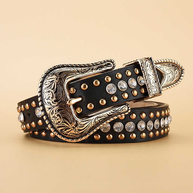 Women's Fashion Luxury Rhinestone Rivets Leather Belt