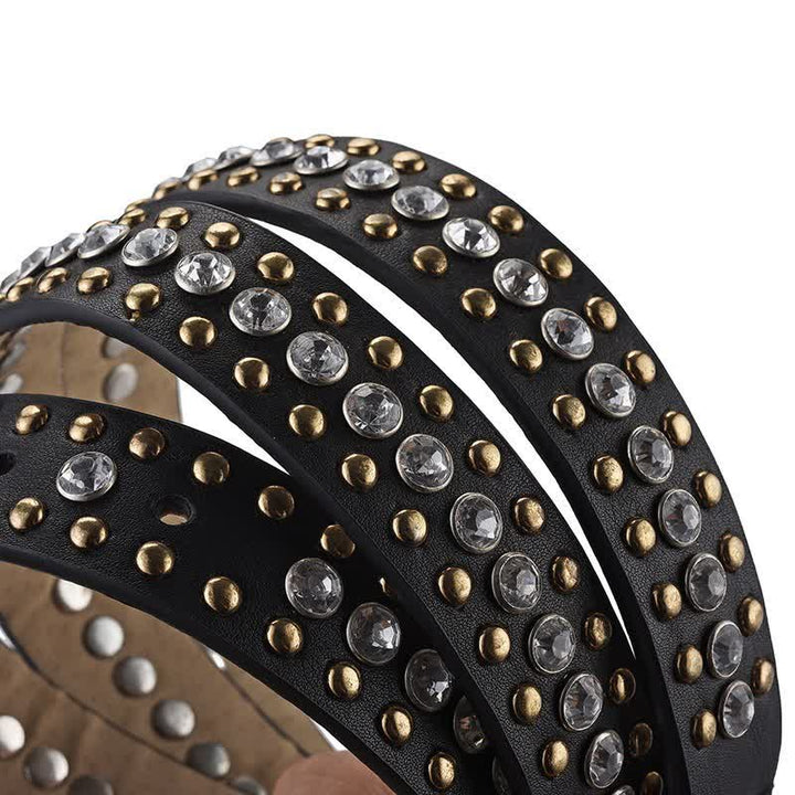 Women's Fashion Luxury Rhinestone Rivets Leather Belt