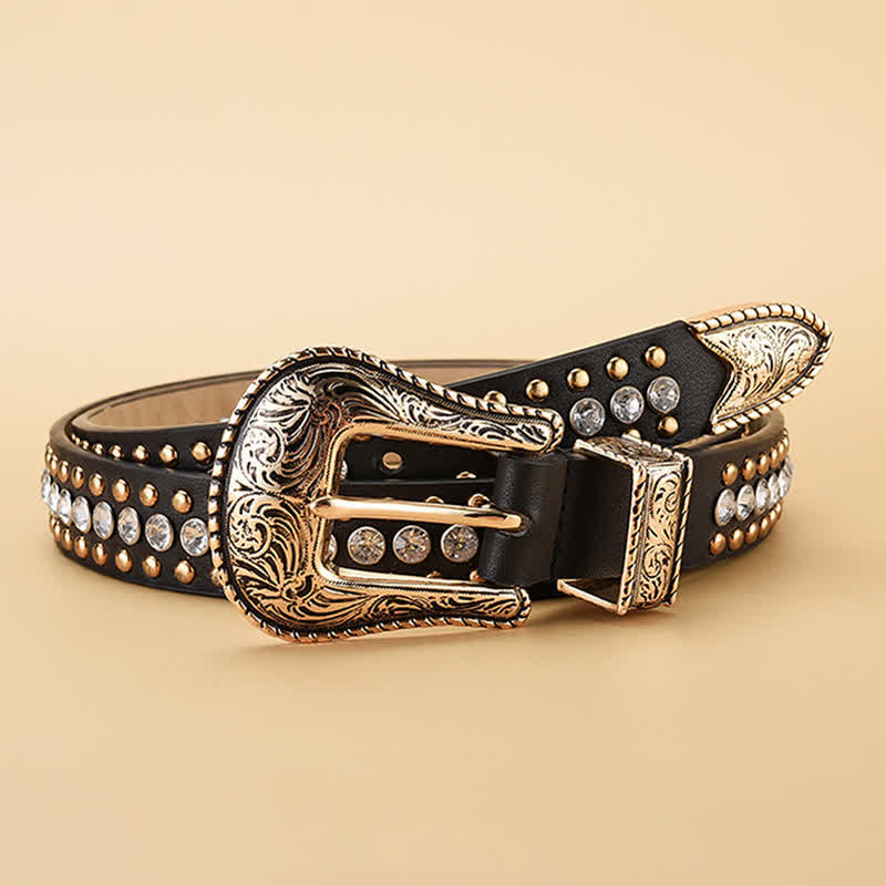 Women's Fashion Luxury Rhinestone Rivets Leather Belt