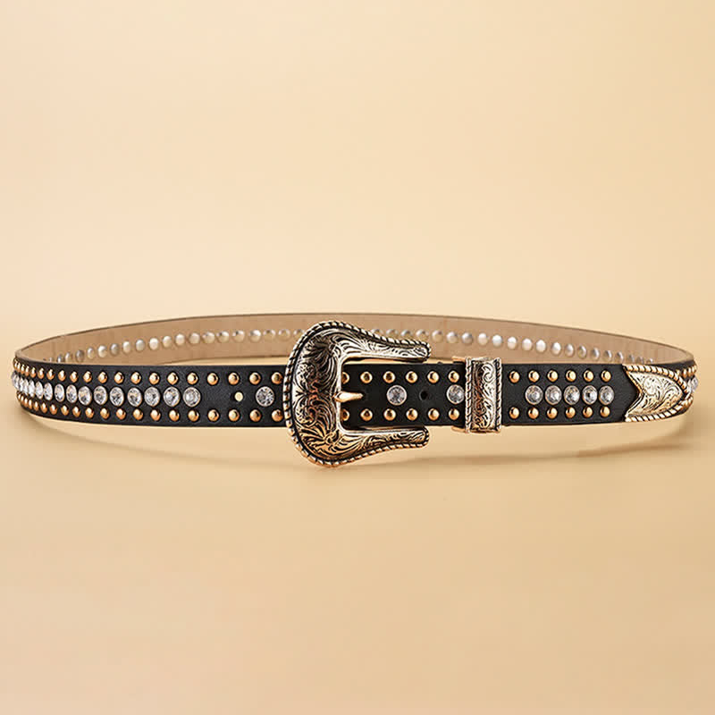 Women's Fashion Luxury Rhinestone Rivets Leather Belt