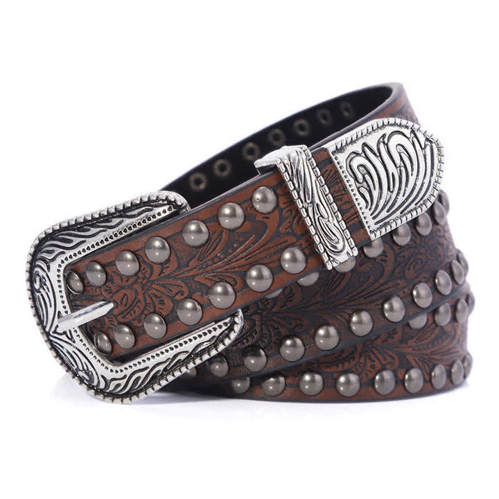 Women's Artistic Embossed Rivets Carved Design Leather Belt