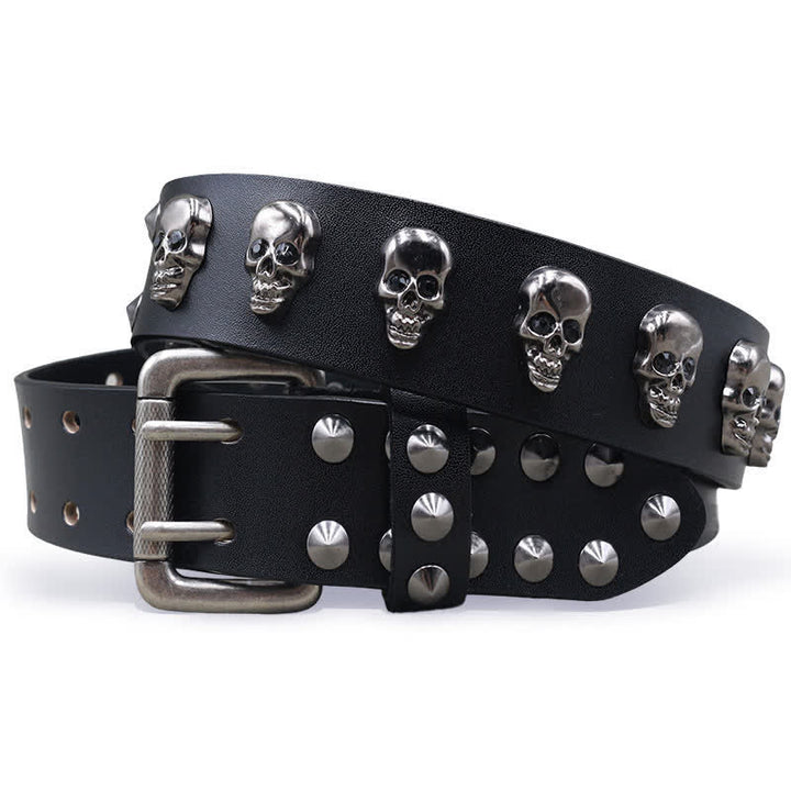 Hip Hop Skull Rivets Double Pin Leather Belt