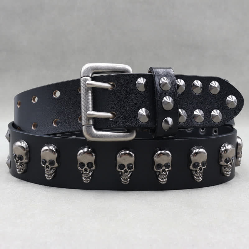 Hip Hop Skull Rivets Double Pin Leather Belt