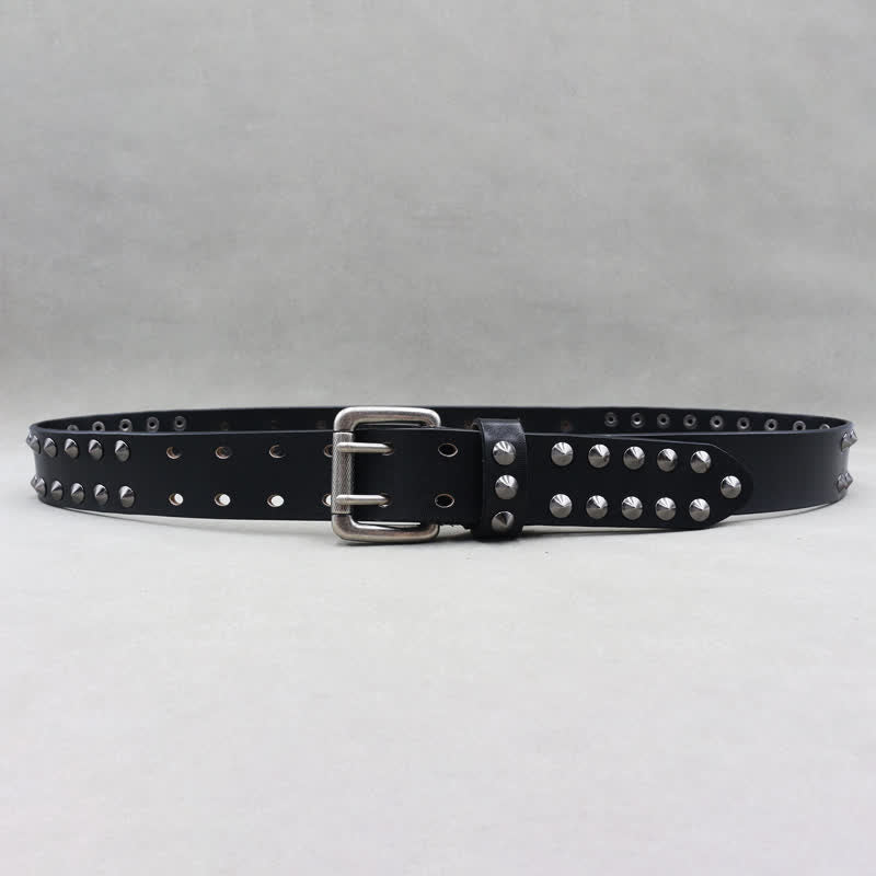 Cross Shape Skull Heads Rivets Double Pin Leather Belt