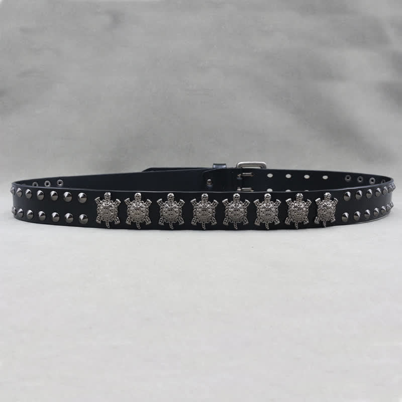 Three-Dimensional Metal Turtle Rivets Double Pin Leather Belt