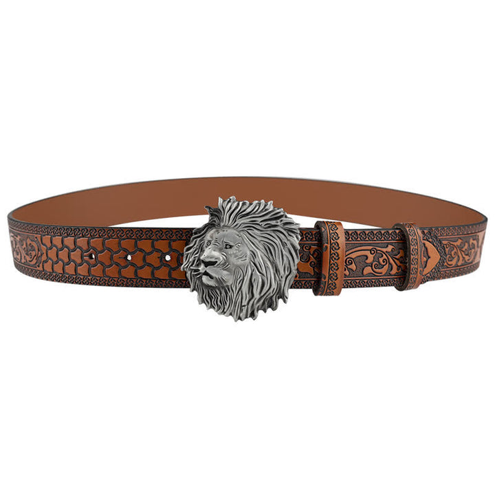 Lion Head Embossed Office Wear Leather Belt