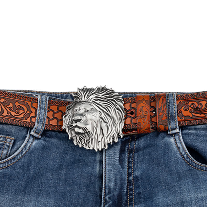 Lion Head Embossed Office Wear Leather Belt