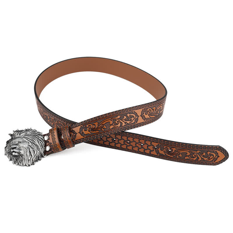 Lion Head Embossed Office Wear Leather Belt