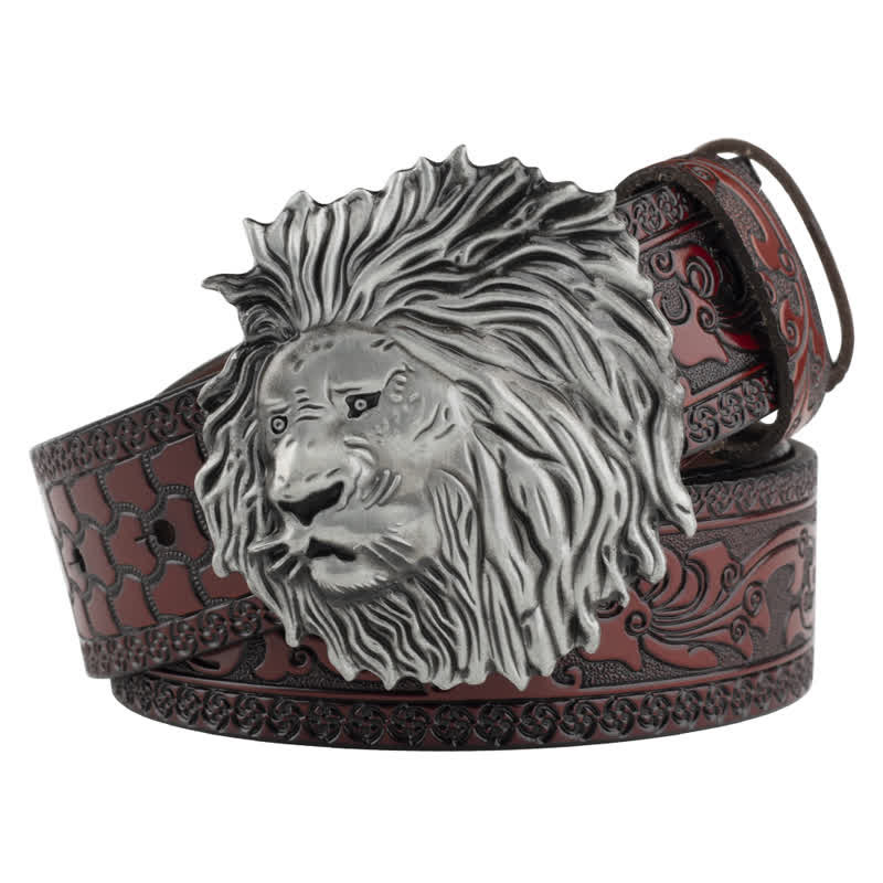 Lion Head Embossed Office Wear Leather Belt