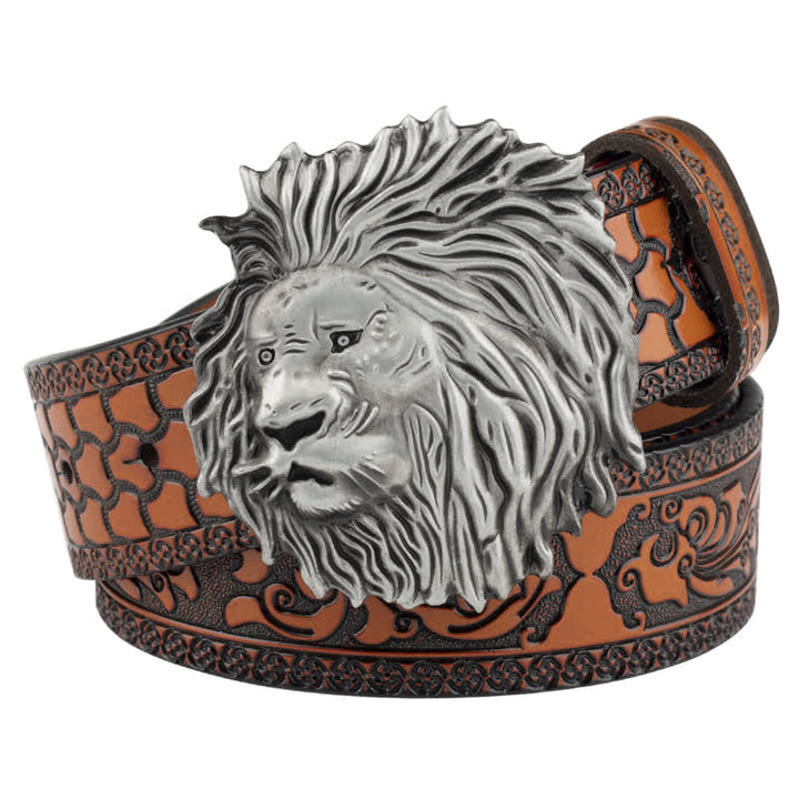 Lion Head Embossed Office Wear Leather Belt