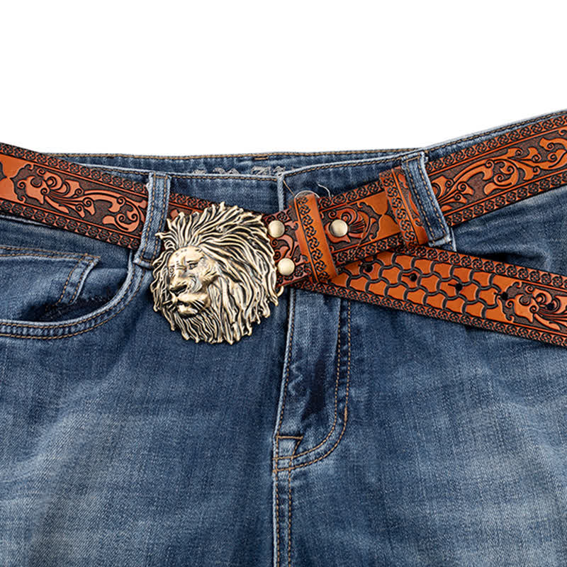 Lion Head Embossed Office Wear Leather Belt